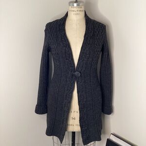 MADE IN IRELAND Inis Crafts One Button Wool Sweater Cardigan Jacket Black Large